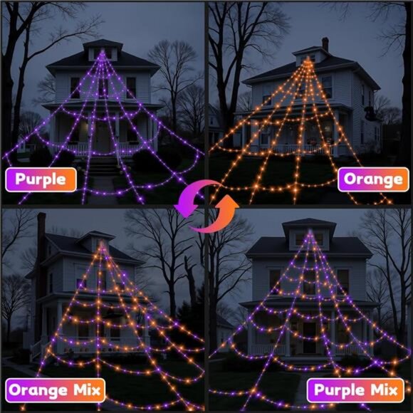 Halloween Decorations Outdoor Spider Web Lights - 550 LEDs Purple and Orange - Picture 5 of 8